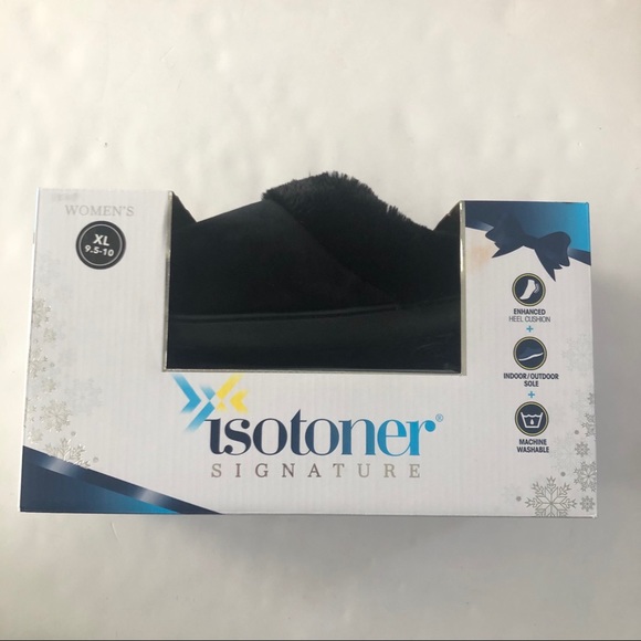 IIsotoner Signature 9.5-10 Black Clog Slippers Fur - Picture 2 of 9